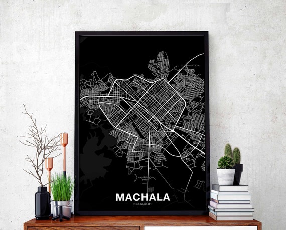 Machala Ecuador Map Poster Black White Hometown City Print Modern Home Decor Office Decoration Wall Art Dorm Bedroom Gift