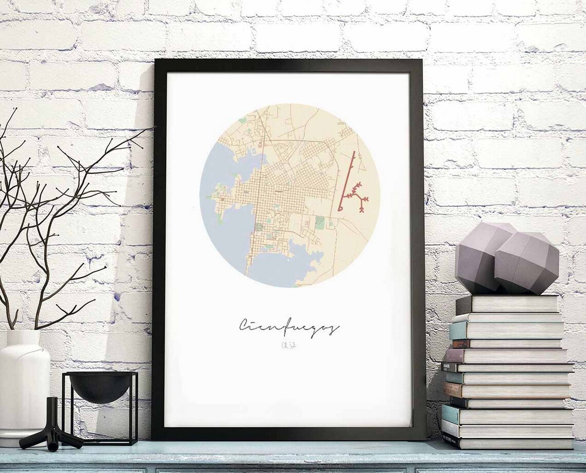Cienfuegos Map Poster, Modern Minimal Nordic Travel