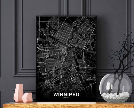 Winnipeg Canada Map Poster Black White Hometown City Print Modern Home Decor Office Decoration Wall Art Dorm Bedroom Gift