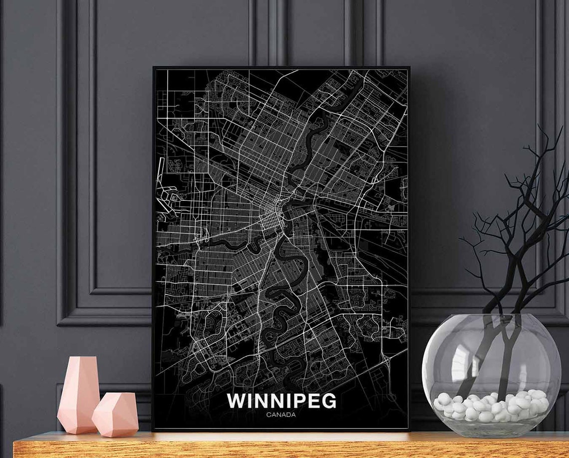 Winnipeg Canada Black Street Map City Hometown Modern Decor Poster