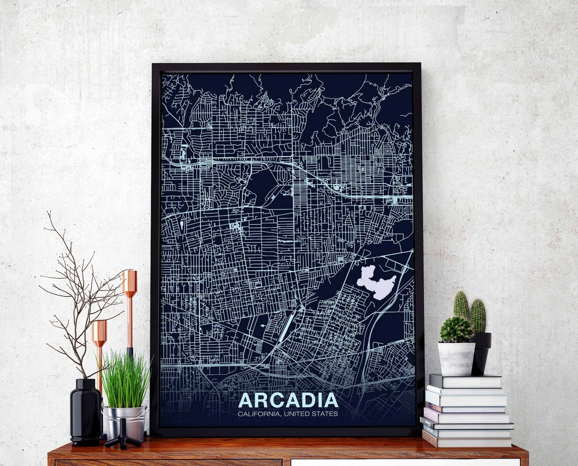 Arcadia California Dark Navy City Street Map Wall Rich Poster