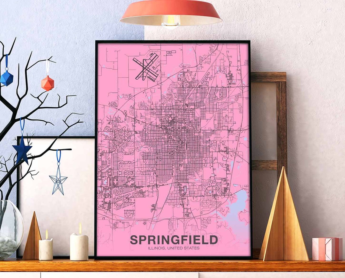 Springfield Illinois Pink City Map Poster Modern Hometown Decor