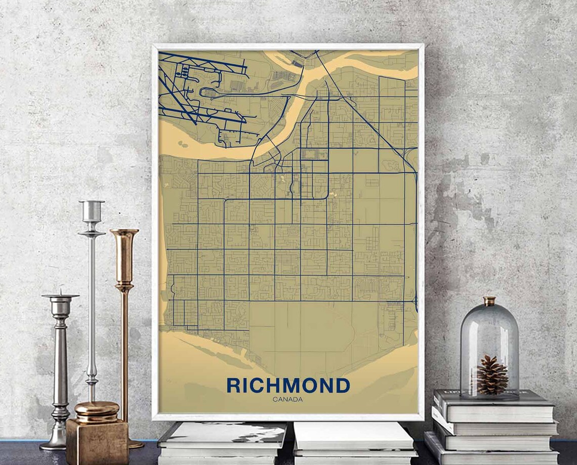 Richmond Canada City Map Beige Blue Street Art Modern Hometown Decor Poster