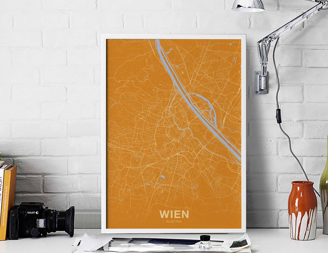 Wien Austria City Street Map Orange Modern Minimalist Poster