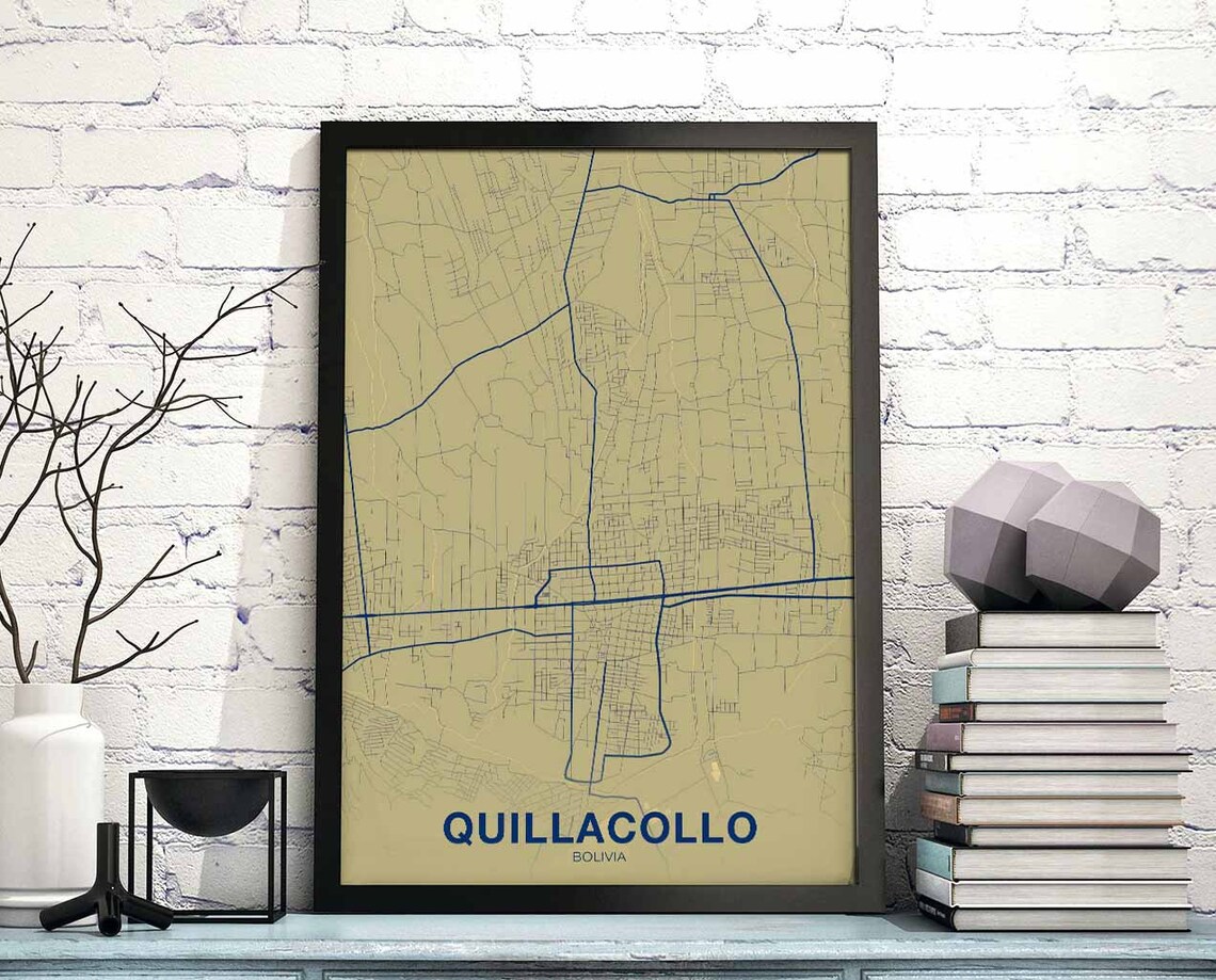 Quillacollo Bolivia City Map Navy Blue Vintage Style Art Poster