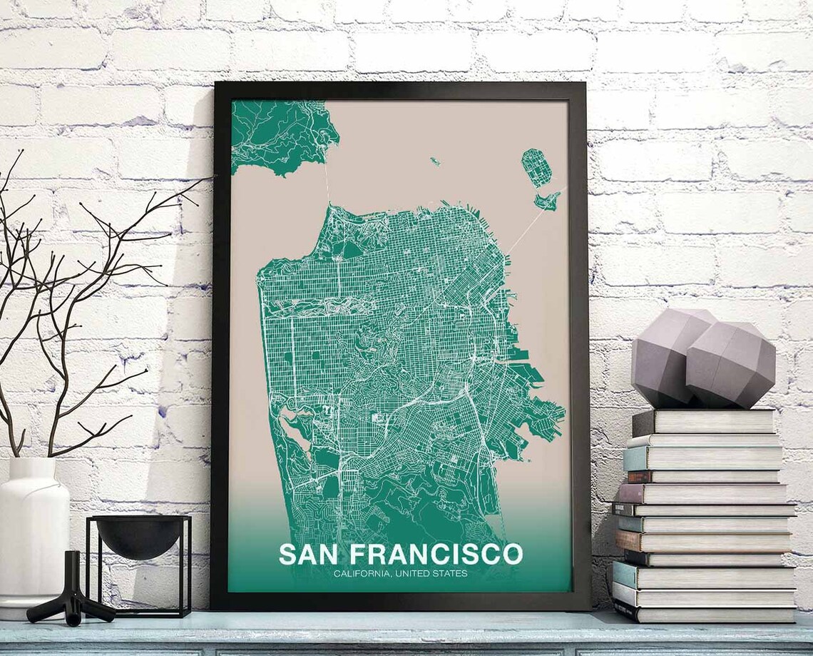 San Francisco California Green Modern City Street Map Poster