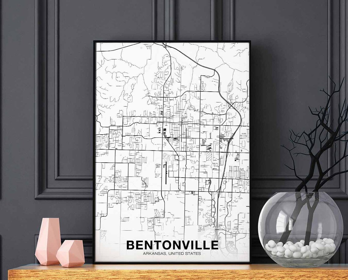 Bentonville Arkansas USA Map Poster, Modern Decor