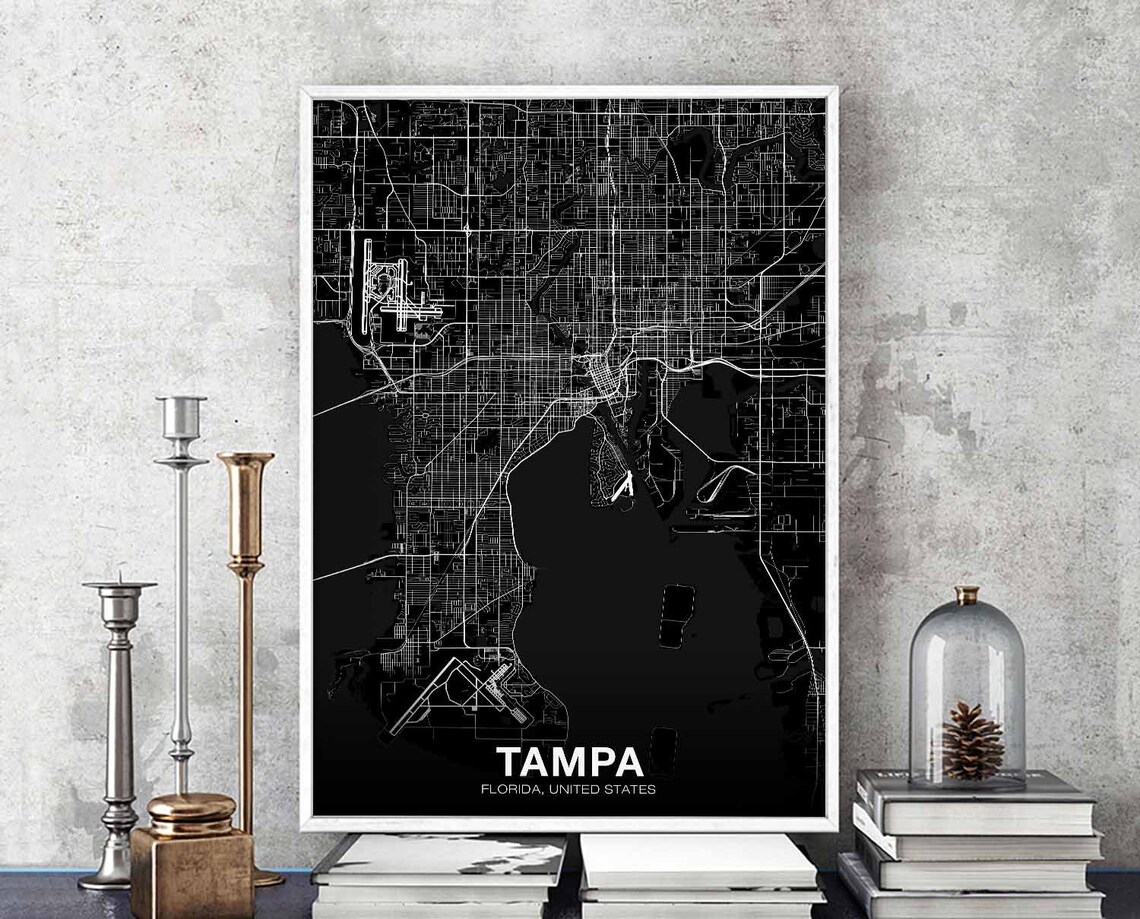 Tampa Florida USA Map Poster, Modern Home Decor