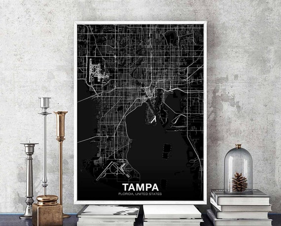 Tampa Florida USA Map Poster, Modern Home Decor