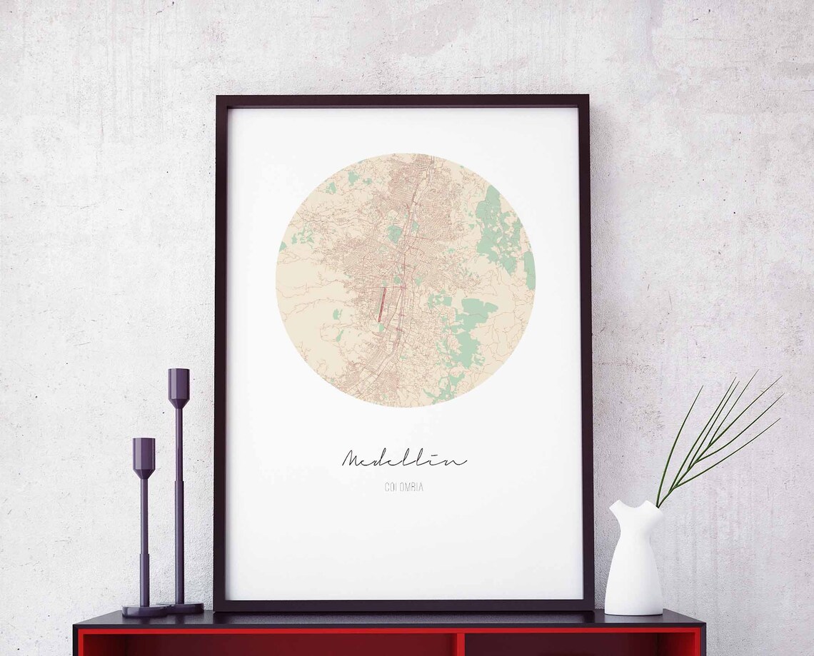 Medellin Colombia Circular City Map Minimalist Travel Art Poster