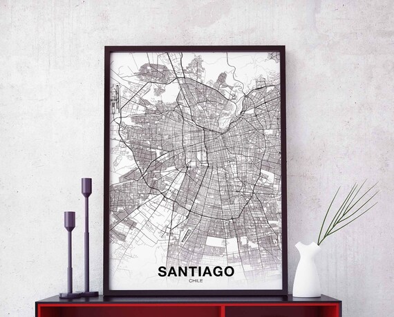 Santiago Chile Map Poster Hometown City Print Modern Home Decor Office Decoration Wall Art Dorm Bedroom Gift