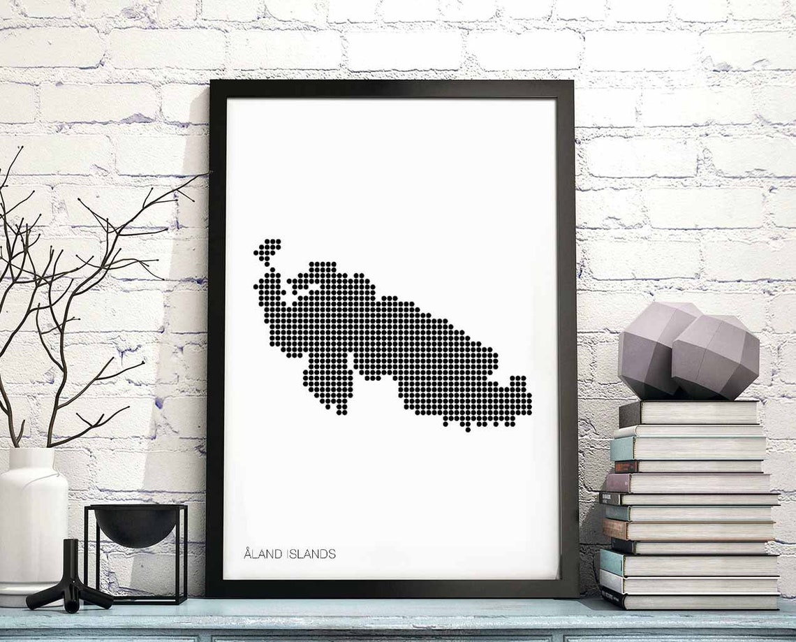 Åland Islands Minimalist Dotted Map Black and White Nordic Wall Art