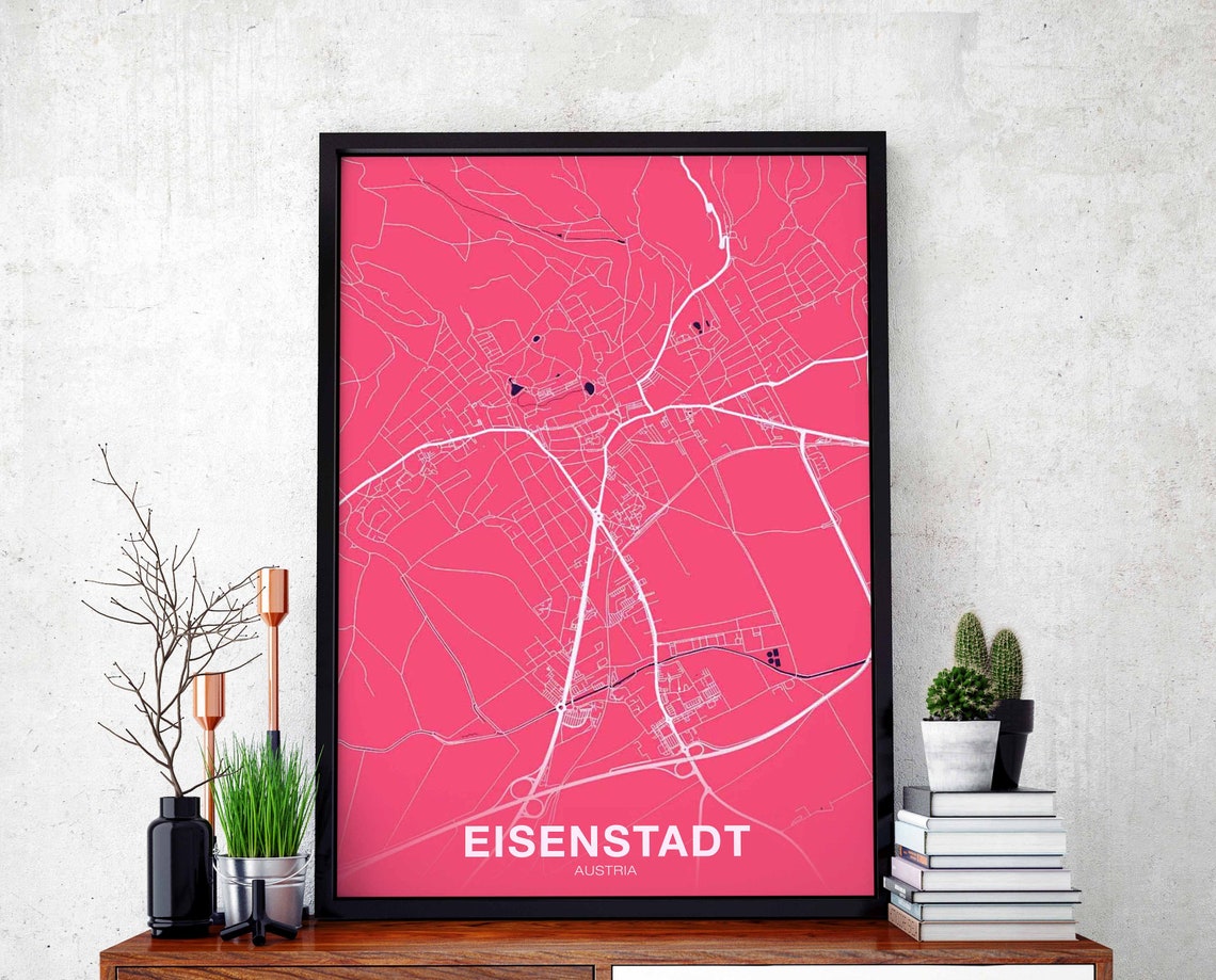 Eisenstadt Austria Hot Pink City Street Map Poster Pop Decor