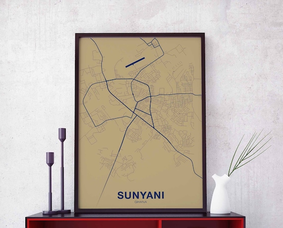 Sunyani Ghana Map Poster Color Hometown City Print Modern Home Decor Office Decoration Wall Art Dorm Bedroom Gift