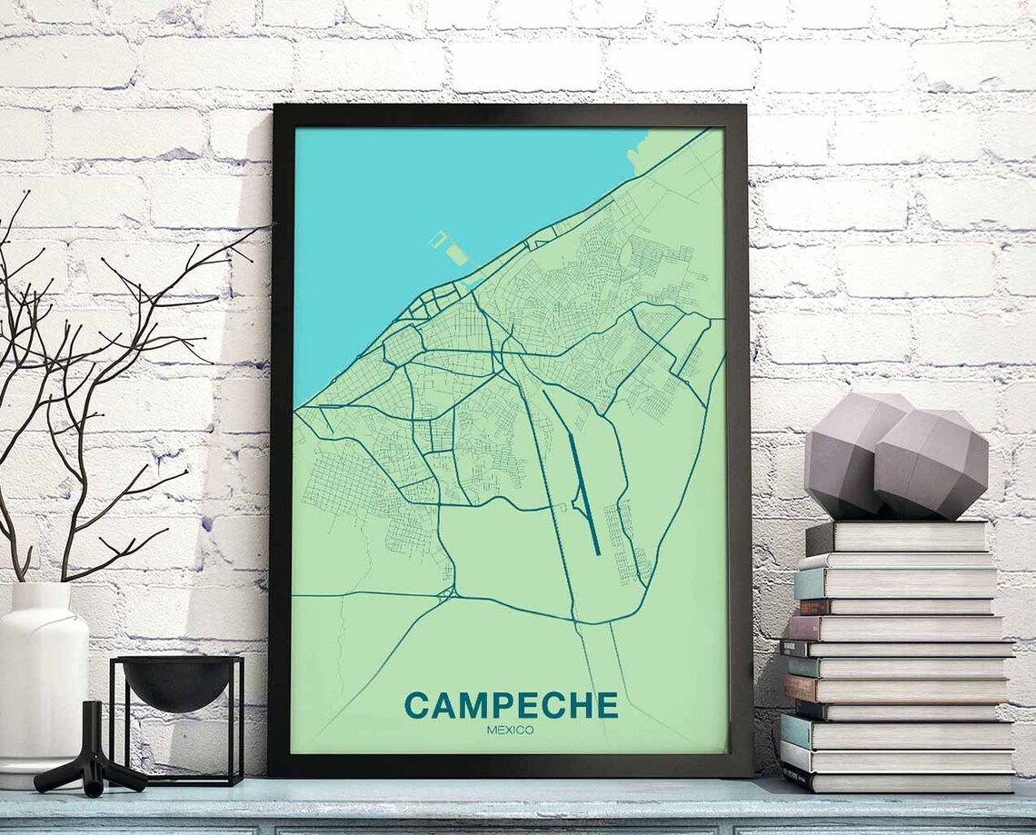Campeche Mexico City Map Fresh Mint Green Minimalist Art Poster
