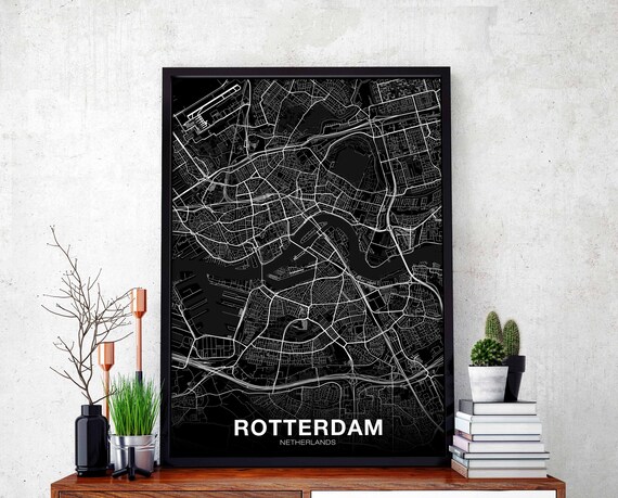Rotterdam Netherlands Map Poster Black White Hometown City Print Modern Home Decor Office Decoration Wall Art Dorm Bedroom Gift