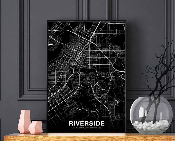Riverside Ca Usa Map Poster Black White Hometown City Print Modern Home Decor Office Decoration Wall Art Dorm Bedroom Gift