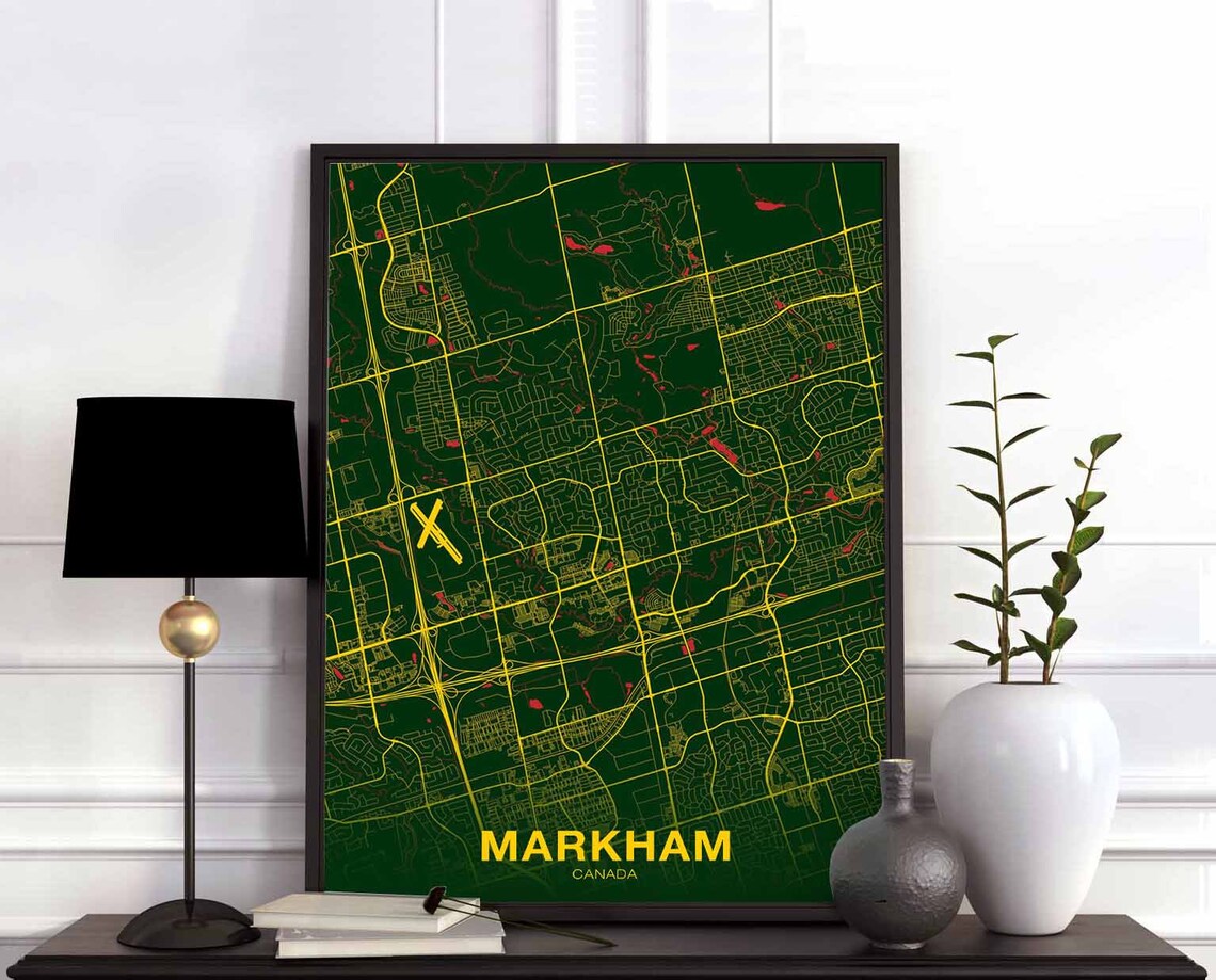 Markham Canada Green And Gold City Map Modern Hometown Art Poster