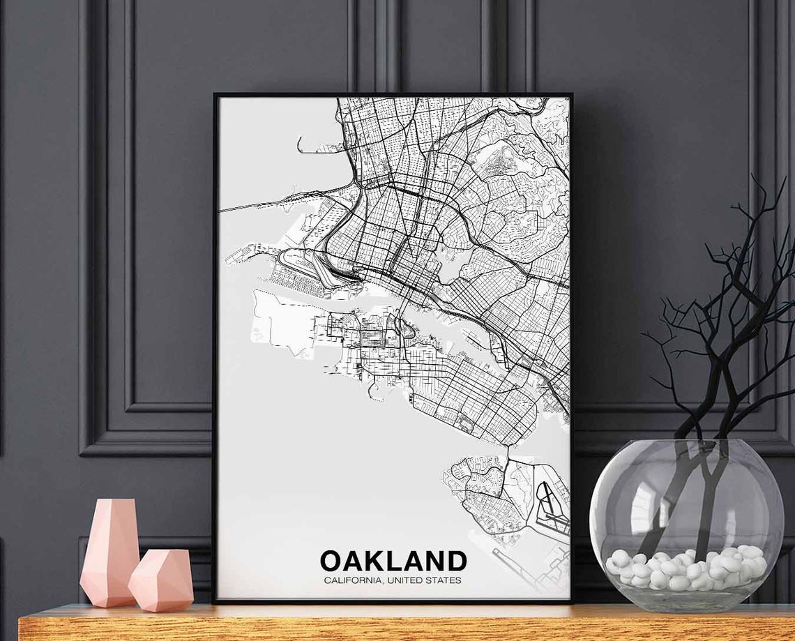 Oakland California City Map Minimalist Black White Decor Poster