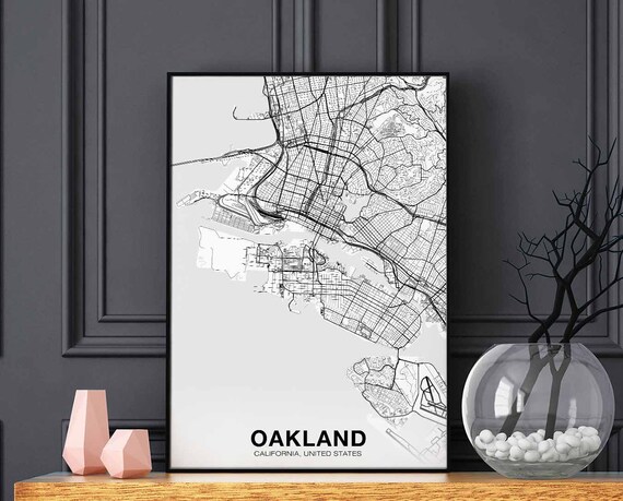 Oakland Ca Usa Map Poster Black White Hometown City Print Modern Home Decor Office Decoration Wall Art Dorm Bedroom Gift