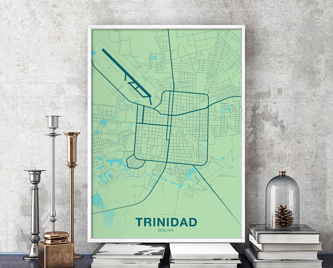 Trinidad Bolivia Mint Green Modern City Street Map Hometown Poster