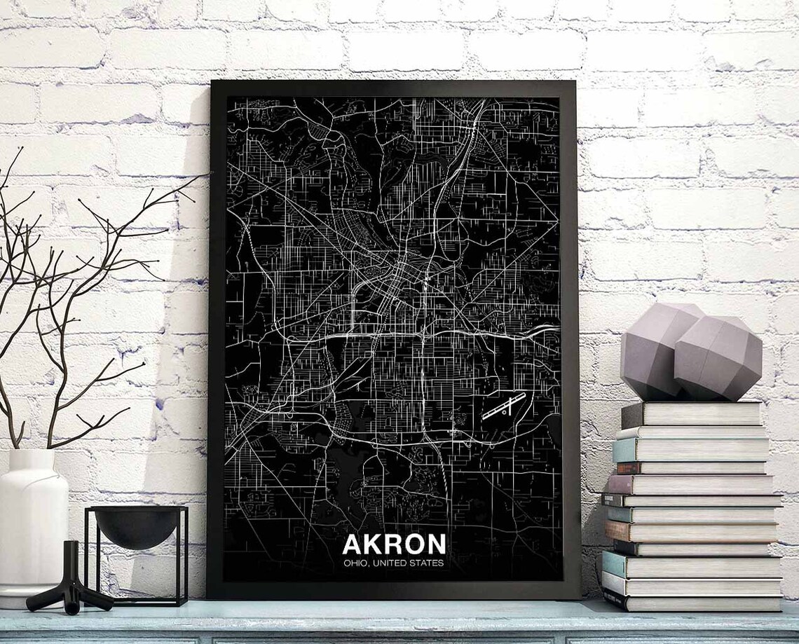Akron Ohio Map Poster, Modern Home Decor