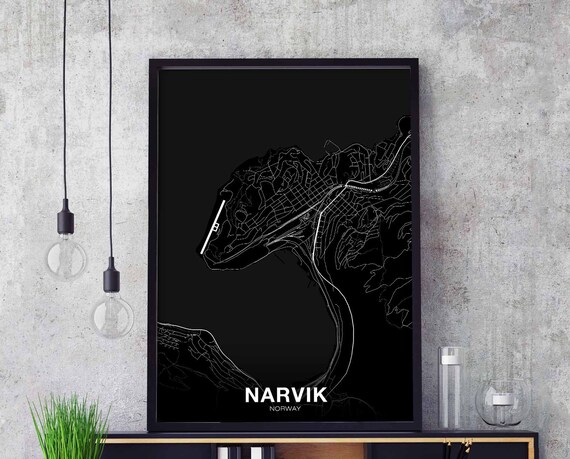 Narvik Norway Map Poster Black White Hometown City Print Modern Home Decor Office Decoration Wall Art Dorm Bedroom Gift