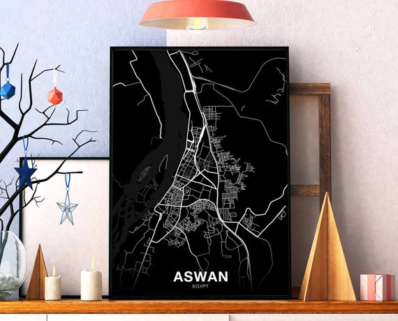 Aswan Egypt Map Poster Black White Hometown City Print Modern Home Decor Office Decoration Wall Art Dorm Bedroom Gift