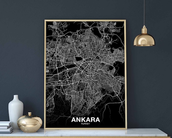 Ankara Turkey Map Poster Black White Hometown City Print Modern Home Decor Office Decoration Wall Art Dorm Bedroom Gift