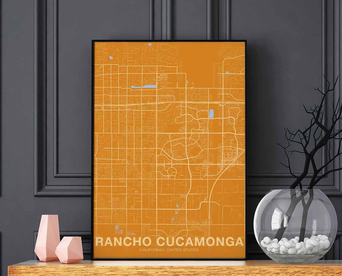 Rancho Cucamonga California Orange Minimal City Map Art Poster