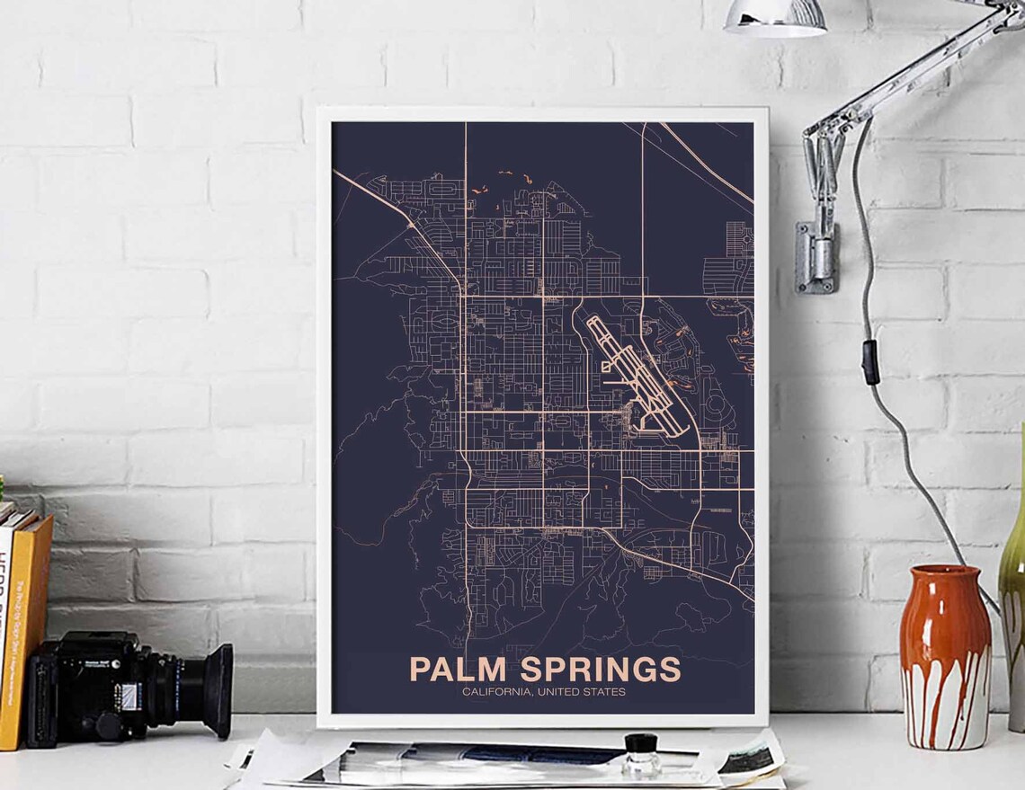 Palm Springs California Street Map Navy Copper Desert City Poster