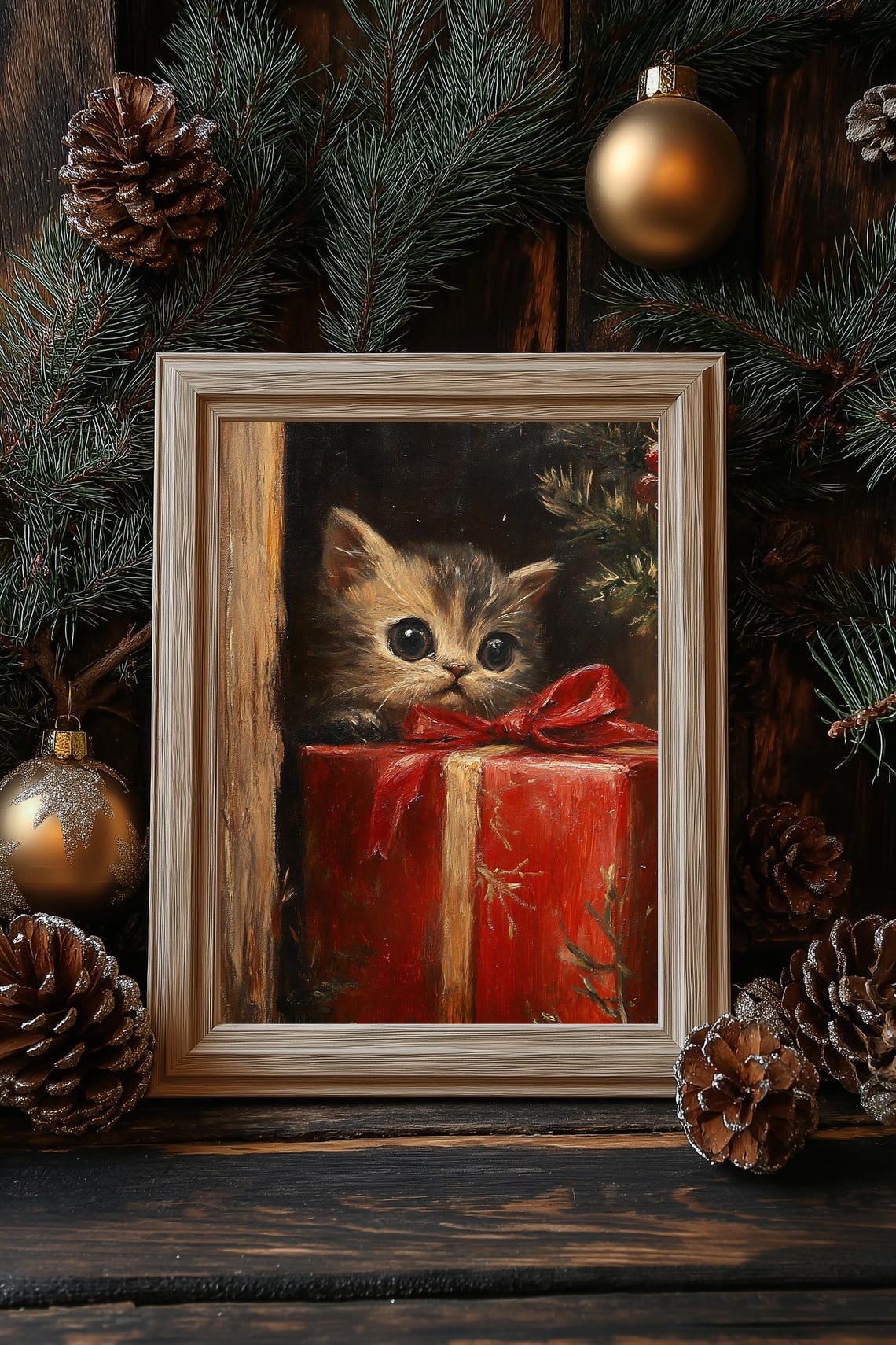 Kitten Peeking From Red Christmas Gift Box Cute Holiday Print - Image 3