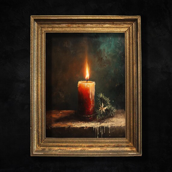 Vintage Candle Moody Christmas Print Winter Decor Dark Cottagecore Wall Art Gothic Christmas