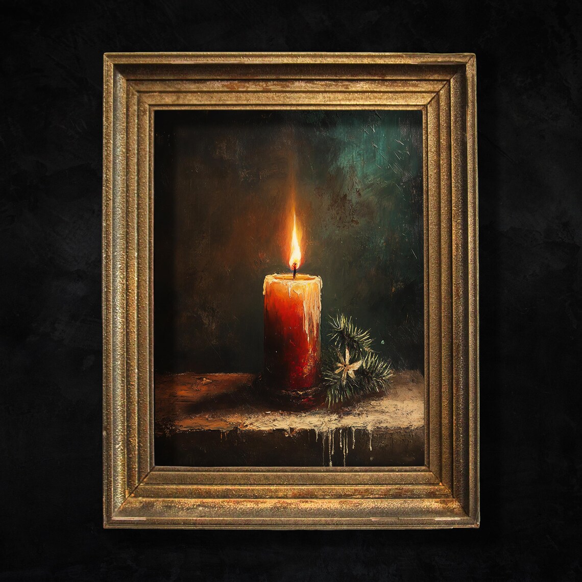 Vintage Candle Moody Christmas Print Winter Decor Dark Cottagecore Wall Art Gothic Christmas