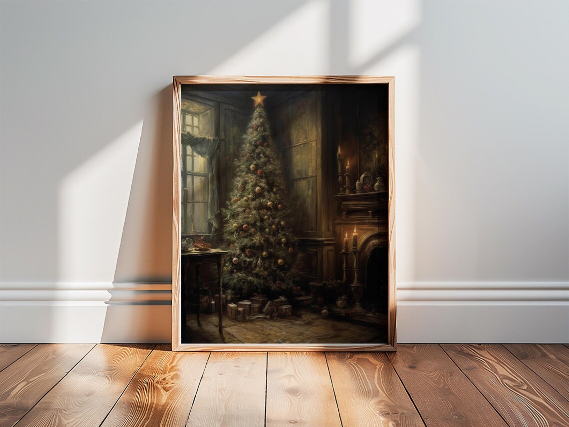 Victorian Christmas Tree Candlelit Room Fireplace Holiday Print - Image 3
