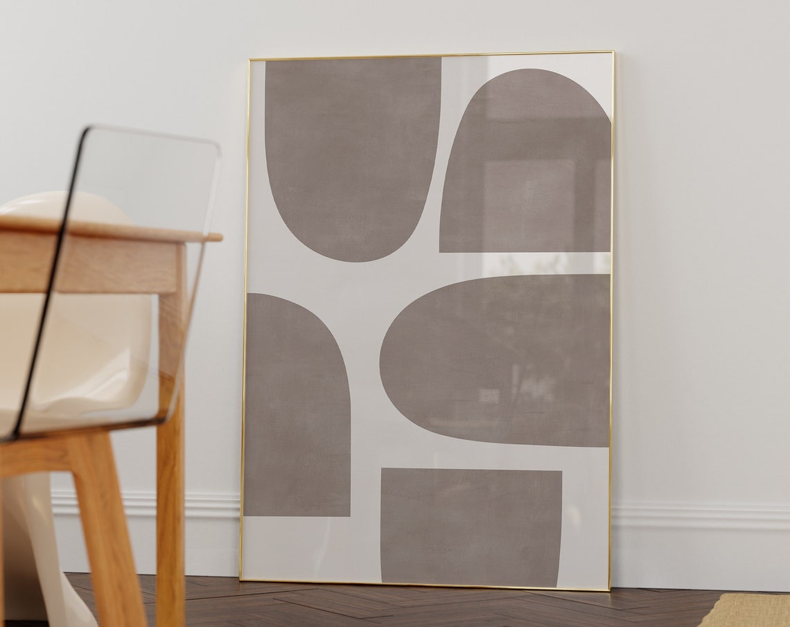 Warm Brown Beige Organic Shapes Mid Century Modern Abstract Wall Art - Image 3
