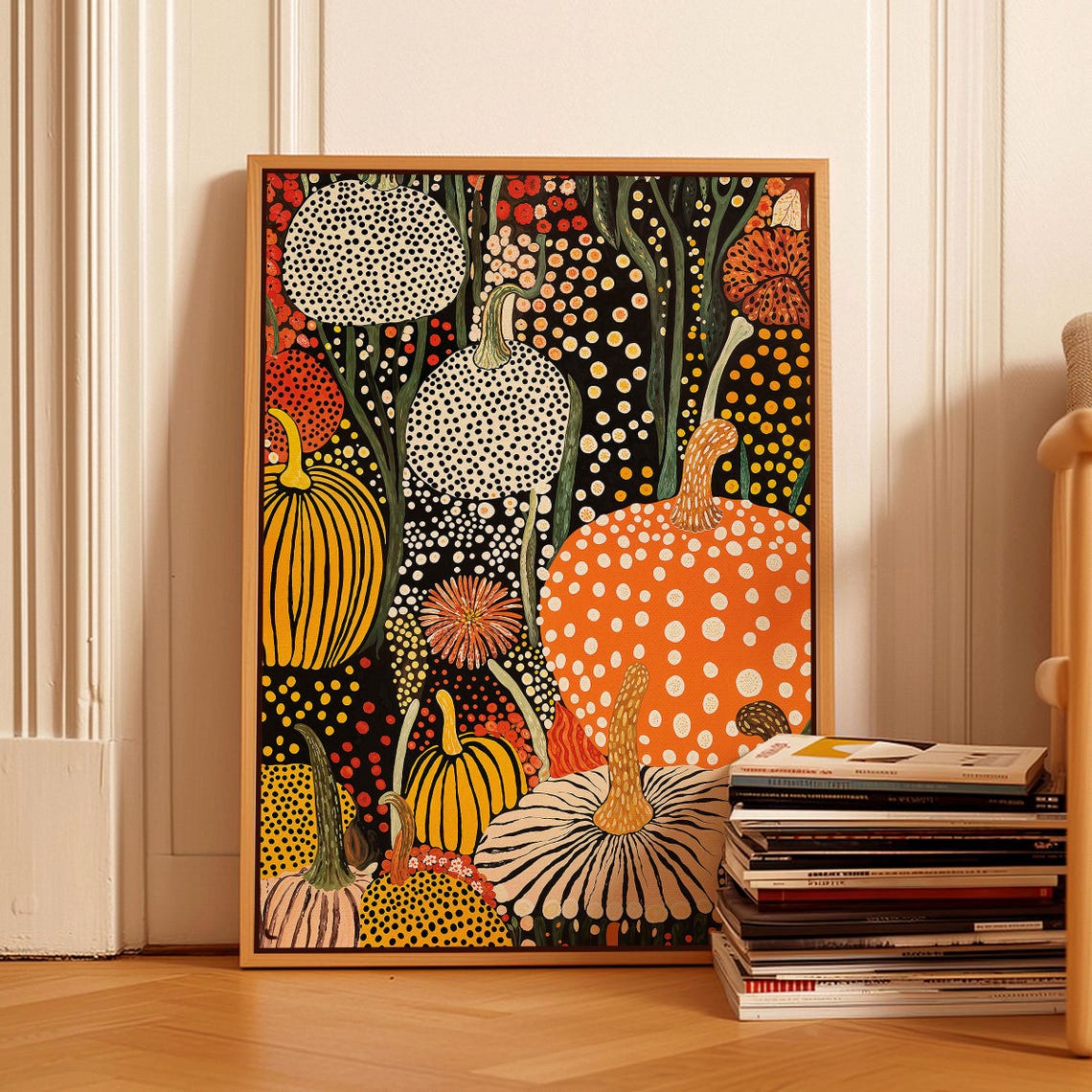 Yayoi Kusama Pumpkin Patch Night Harvest Dot Motif Artwork Poster