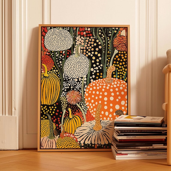 Yayoi Kusama Pumpkin Patch Night Harvest Dot Motif Artwork Poster