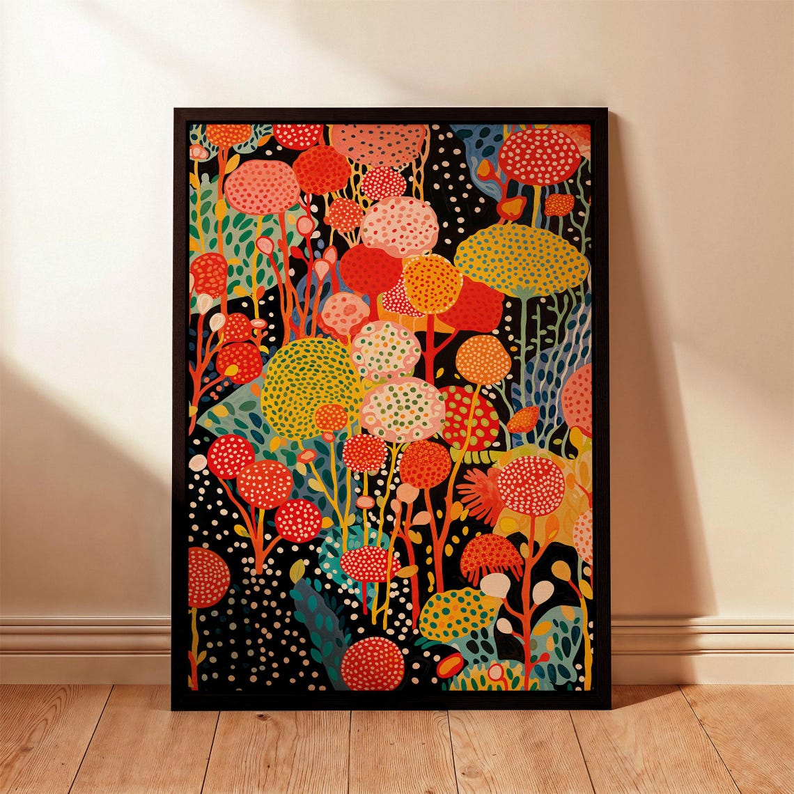 Yayoi Kusama Bold Polka Flower Field Night Garden Artwork Poster