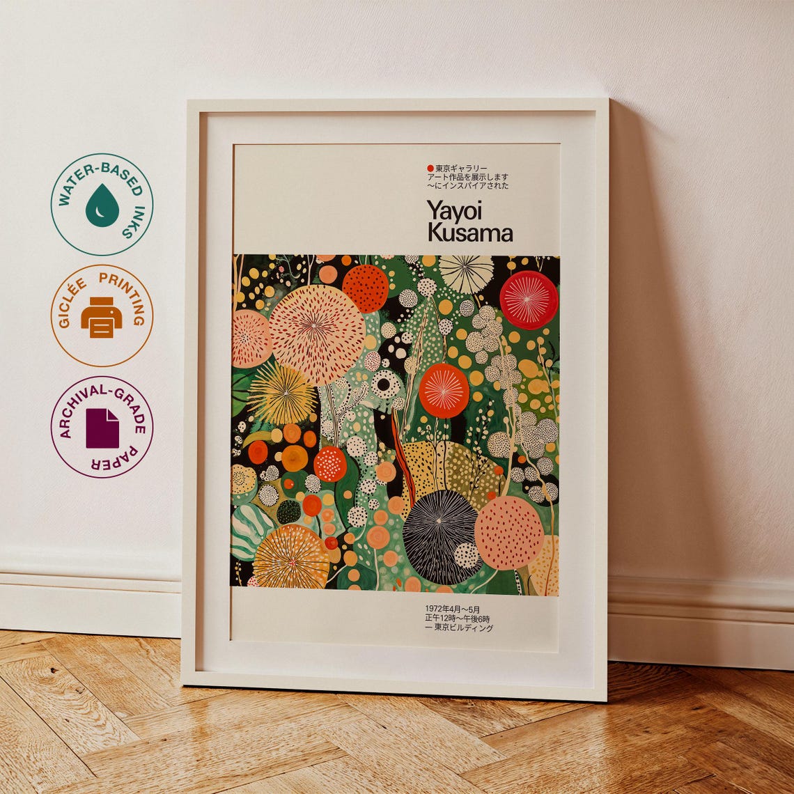 Yayoi Kusama Inspired Dark Green Dotted Flower Forest Poster - Image 3