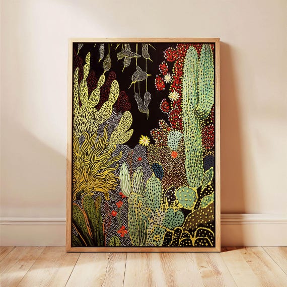 Cactus Botanical Print, Southwest Dotted Pattern