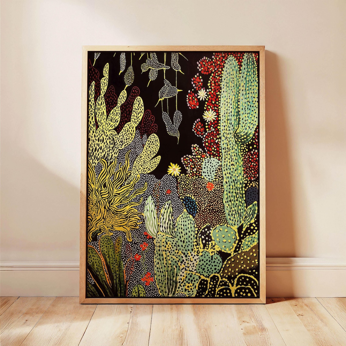 Cactus Botanical Print, Southwest Dotted Pattern