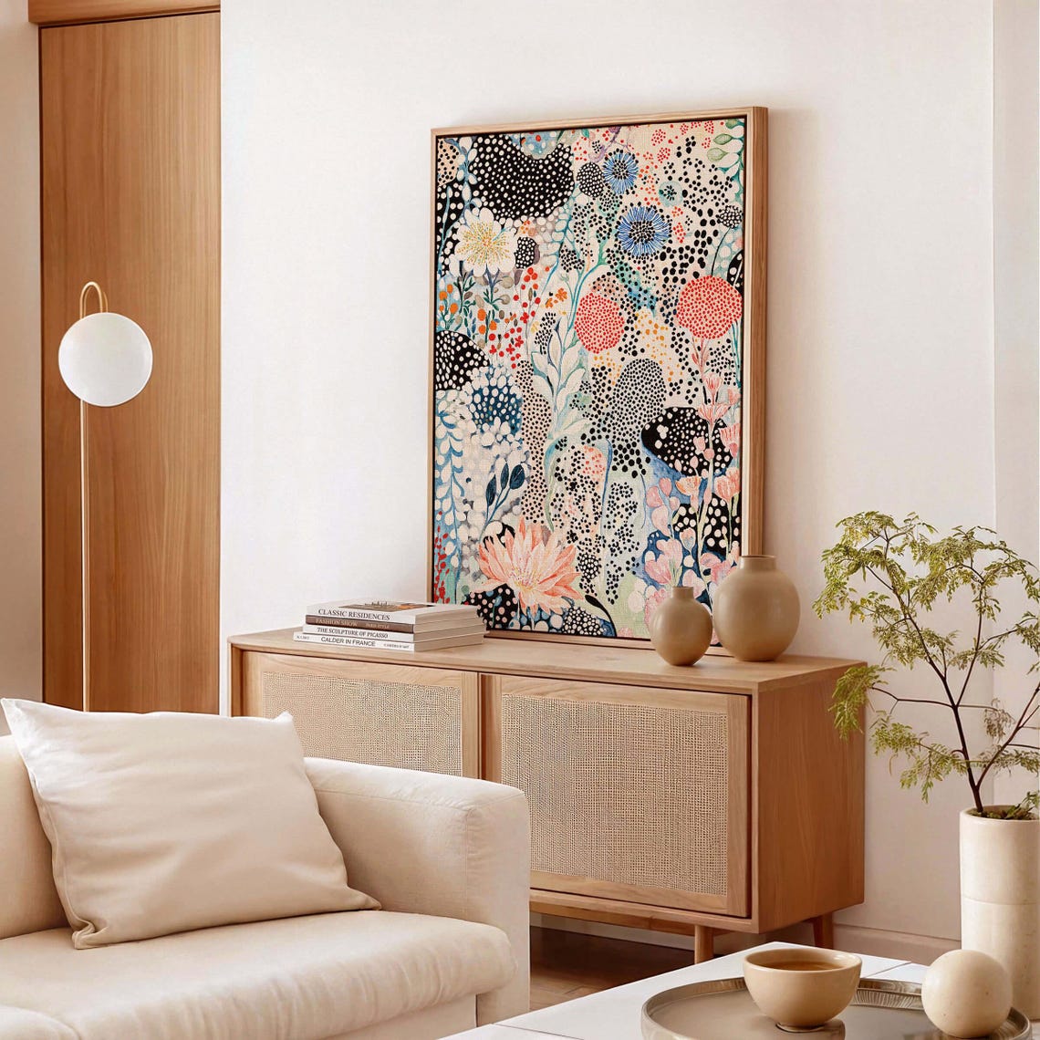 Airy Dotted Botanical Abstract Poster in Black Blue and Coral - Image 3