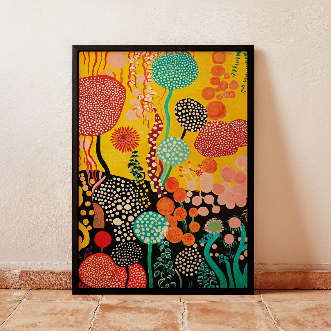 Yayoi Kusama Golden Dotted Tree Forest Surreal Nature Artwork Poster