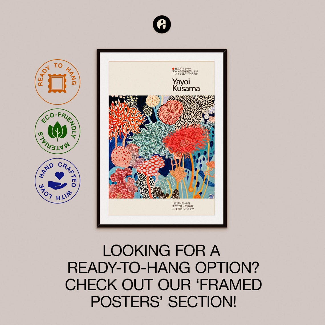 Yayoi Kusama Inspired Red Teal Dotted Coral Reef Scene Poster - Image 2