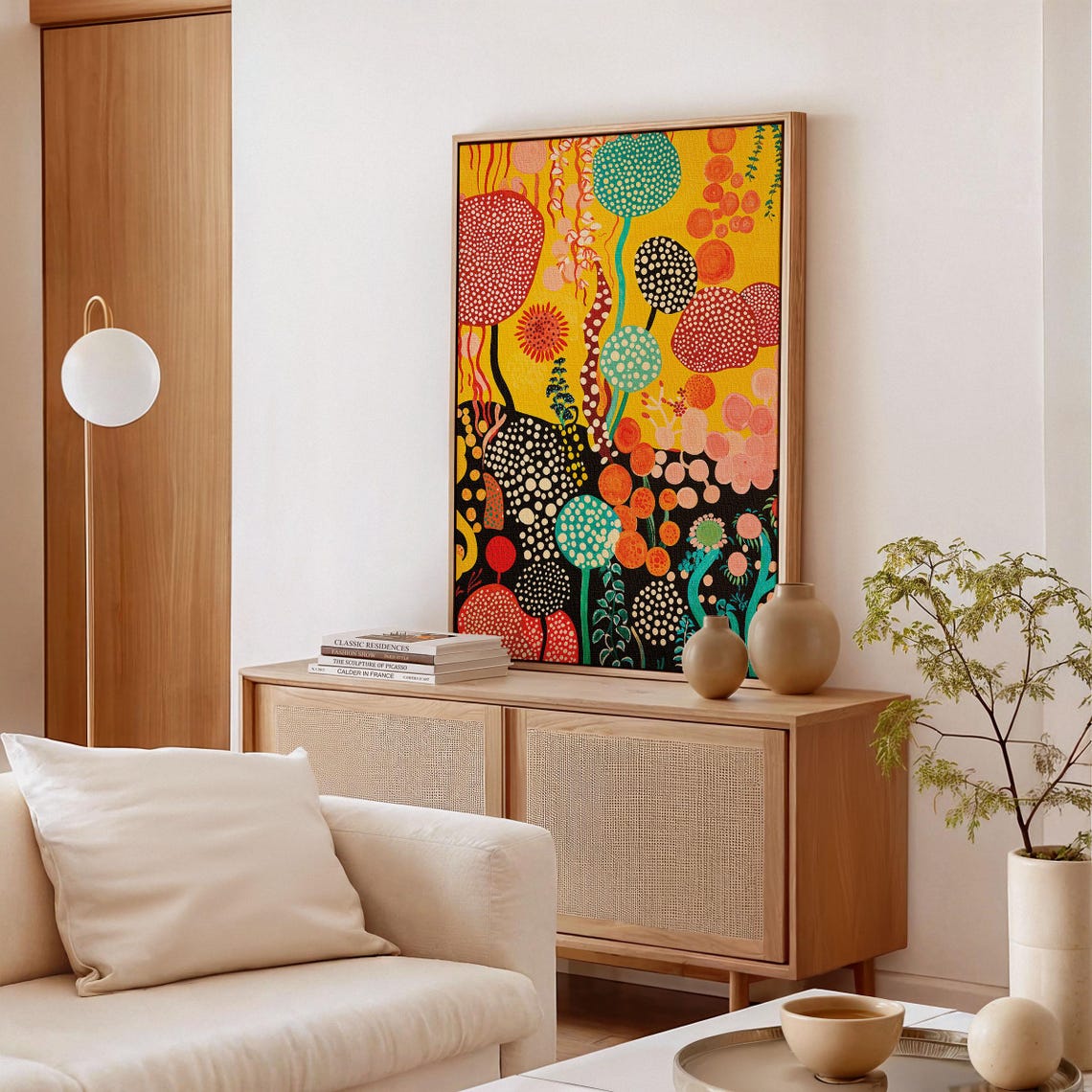 Yayoi Kusama Golden Dotted Tree Forest Surreal Nature Artwork Poster - Image 3