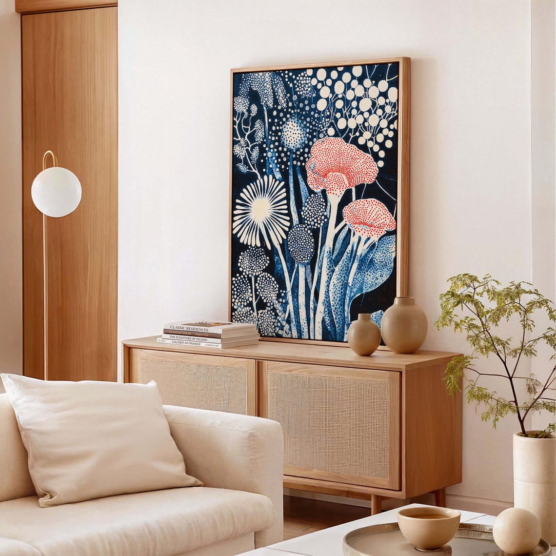 Red Poppy and Daisy Cyanotype Botanical Poster in Deep Indigo Blue - Image 3