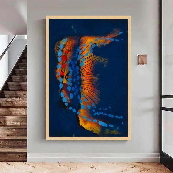 Abstract Deep Sea Canvas Art Modern Blue Orange Print L