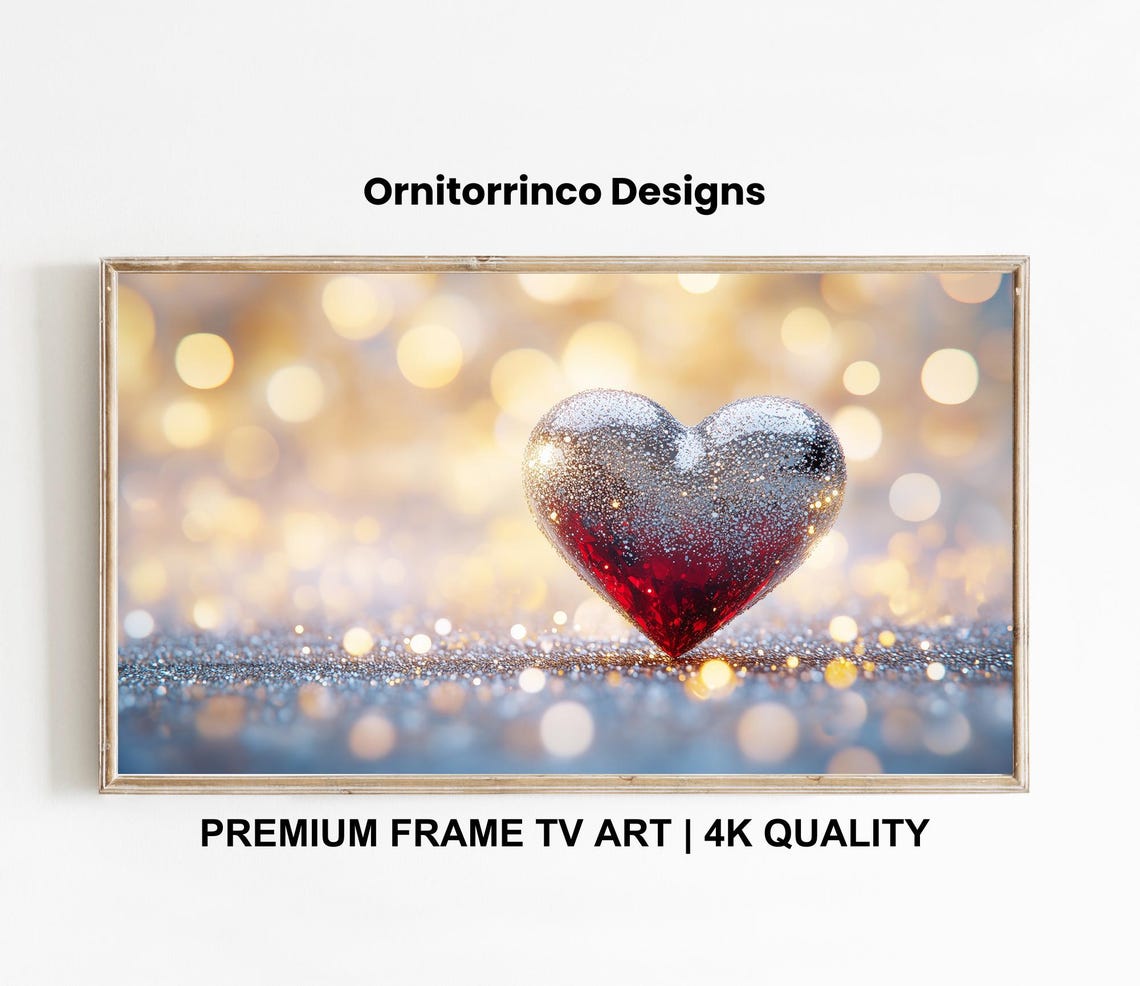 Glitter Red Silver Heart Sparkling Bokeh Romantic Valentine Wall Art - Image 3