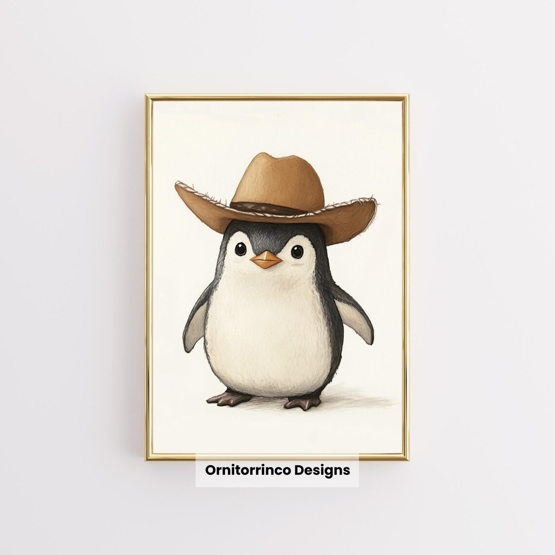 Penguin Wearing Cowboy Hat, Western Home Decor